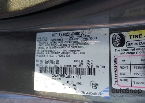 2010 Ford Fusion Se z USA, uszkodzony, nr VIN 3FAHP0HA5AR351442